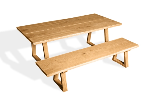 Set: Küchentisch + Sitzbank mit Trapez Gestell aus Massivholz Eiche 40mm naturgeölt